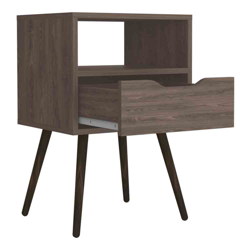 Nightstand Fugaz, Open Shelf, Single Drawer, Dark Walnut Finish Walnut Particle Board