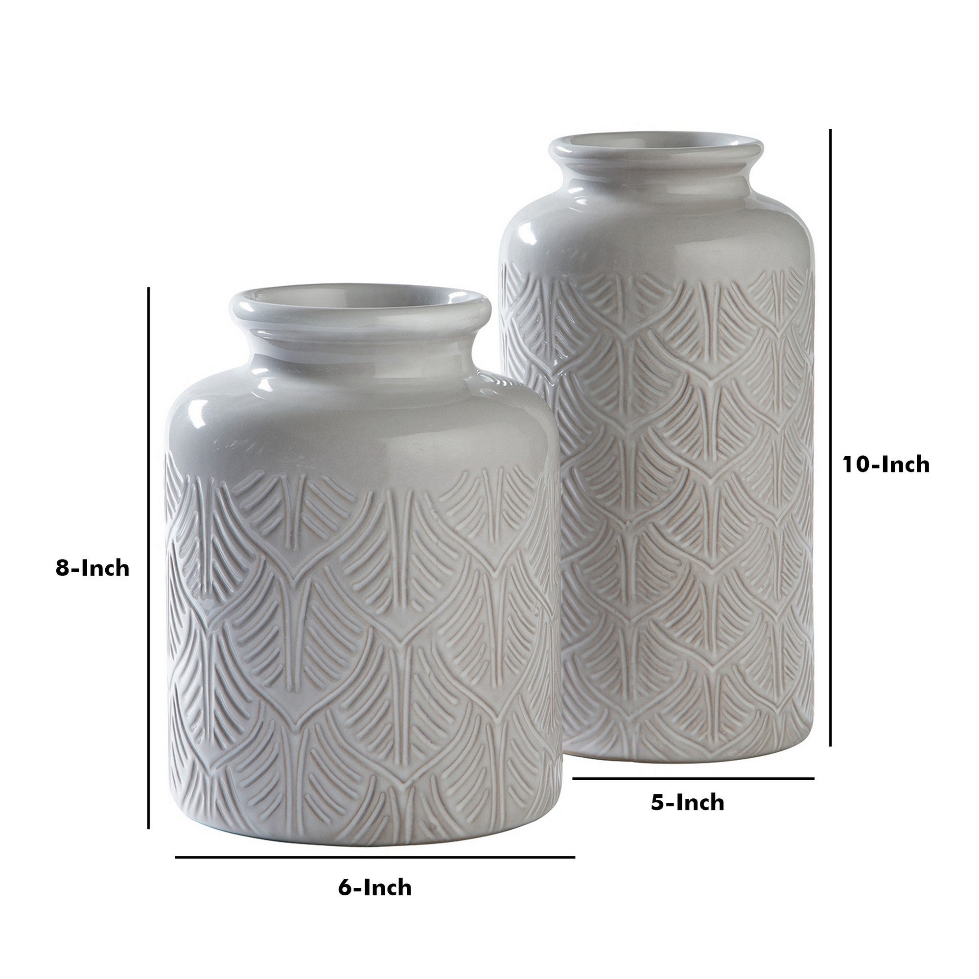 Vase with Ceramic Textured Leaf Pattern, Set of
