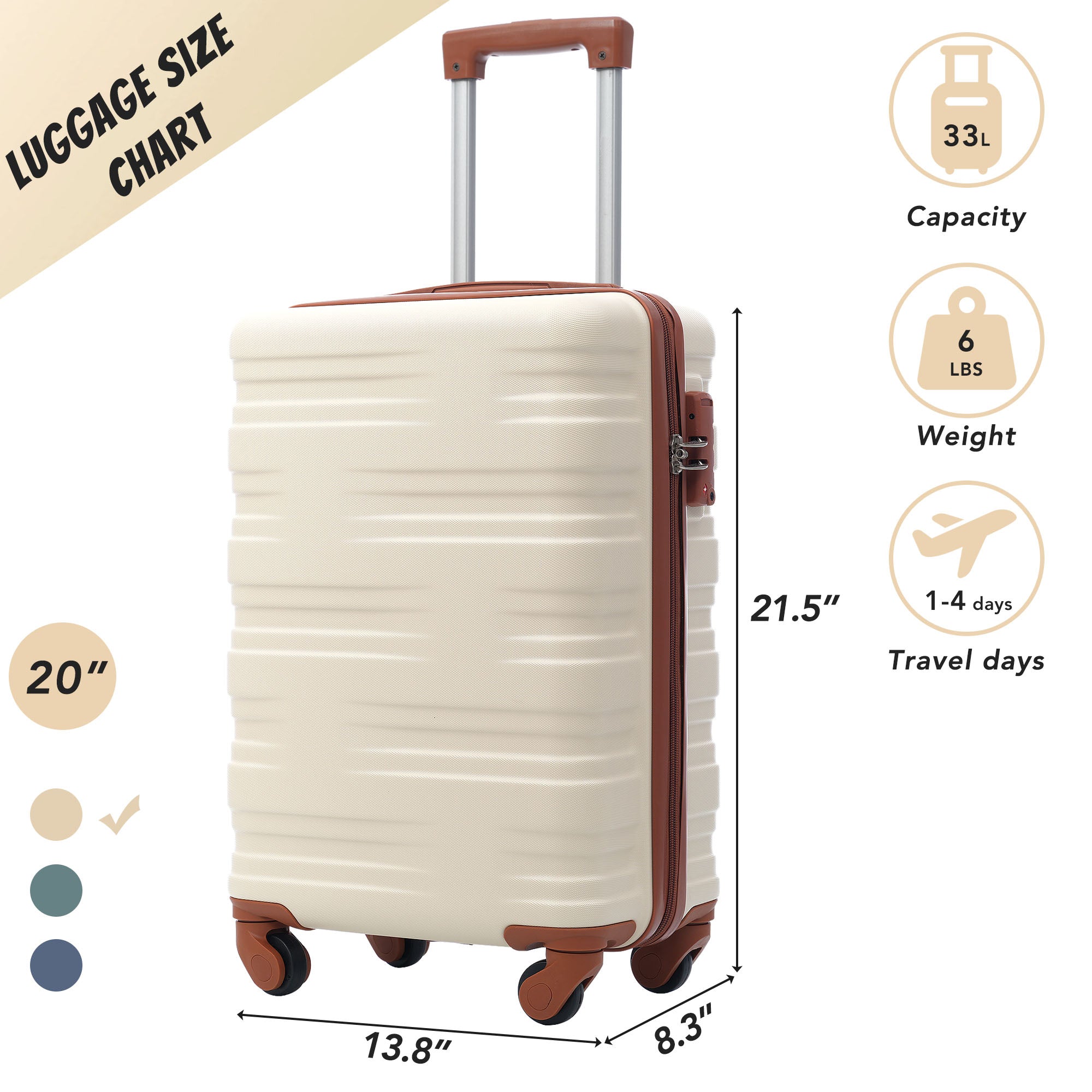 Merax Luggage with TSA Lock Spinner Wheels Hardside brown+white-abs
