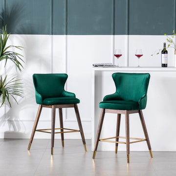 Leland Fabric Upholstered Counter Height Wingback Stools, Set Of 2, Green Green Polyester