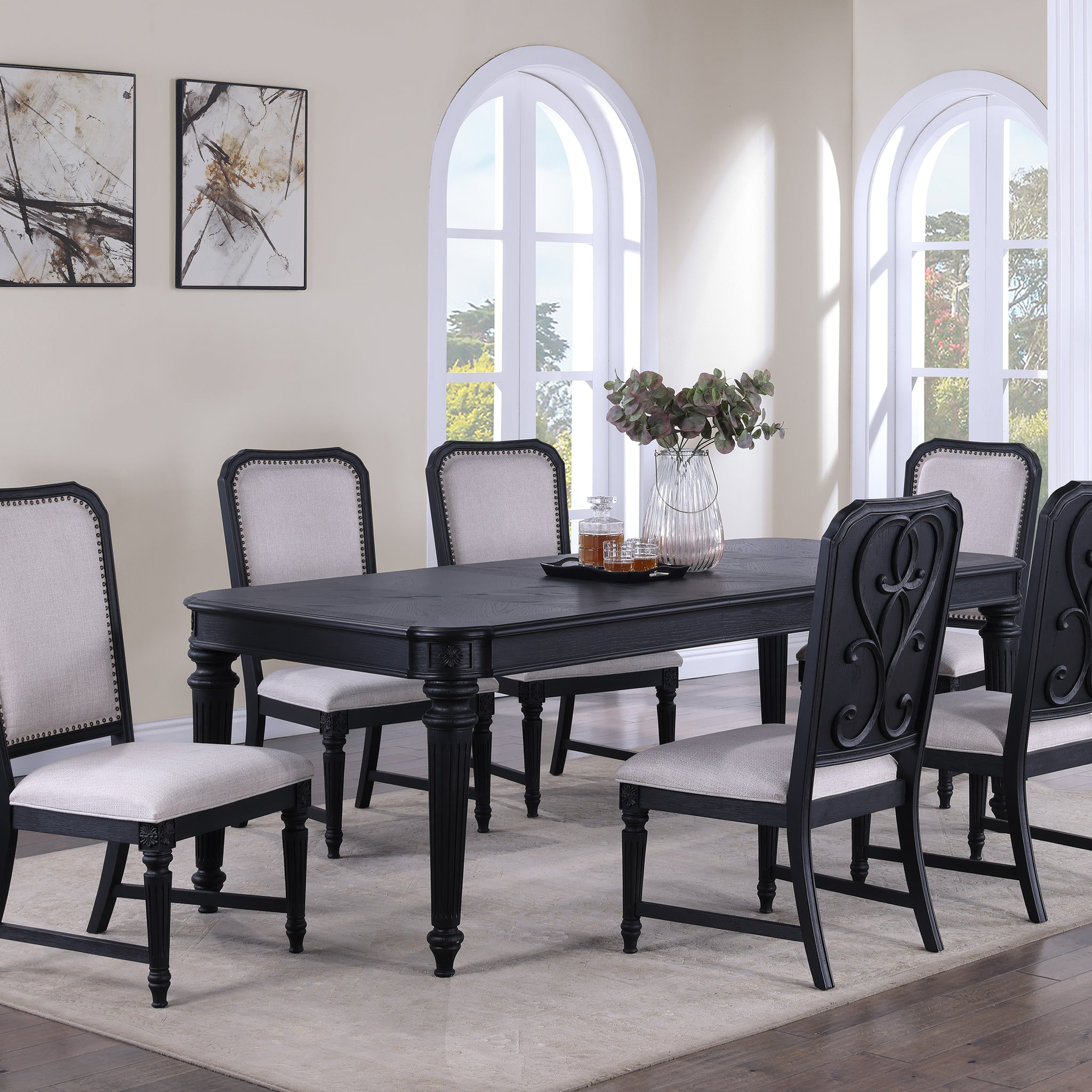 Formal Traditional 7Pc Dining Room Set Dark Brown Finish 18" Extension Leaf Table Tufted Upholstered Chairs Beautiful Carved Legs Dining Room Furniture Wood Wood Dark Brown Seats 6 Wood Dining Room Extendable Modern Rectangular Dining Table With Chair