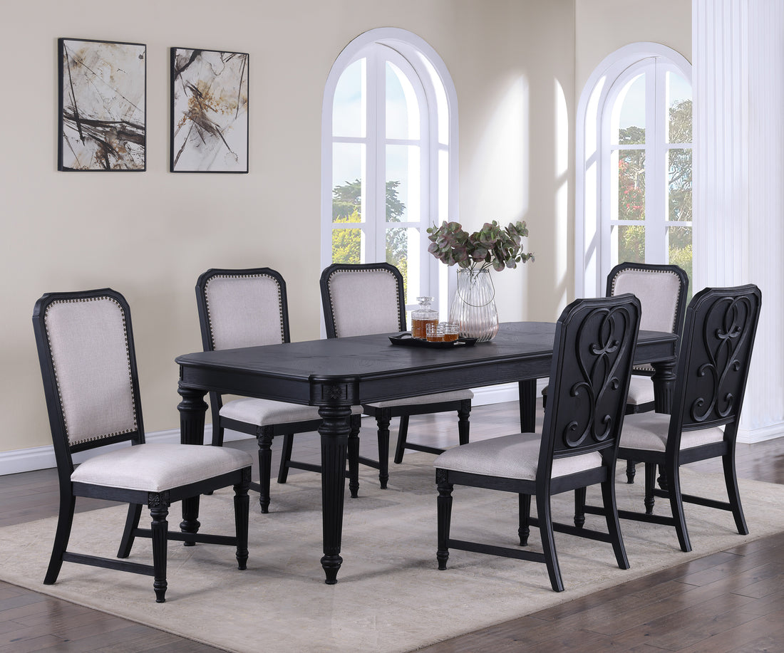 Formal Traditional 7Pc Dining Room Set Dark Brown Finish 18" Extension Leaf Table Tufted Upholstered Chairs Beautiful Carved Legs Dining Room Furniture Wood Wood Dark Brown Seats 6 Wood Dining Room Extendable Modern Rectangular Dining Table With Chair