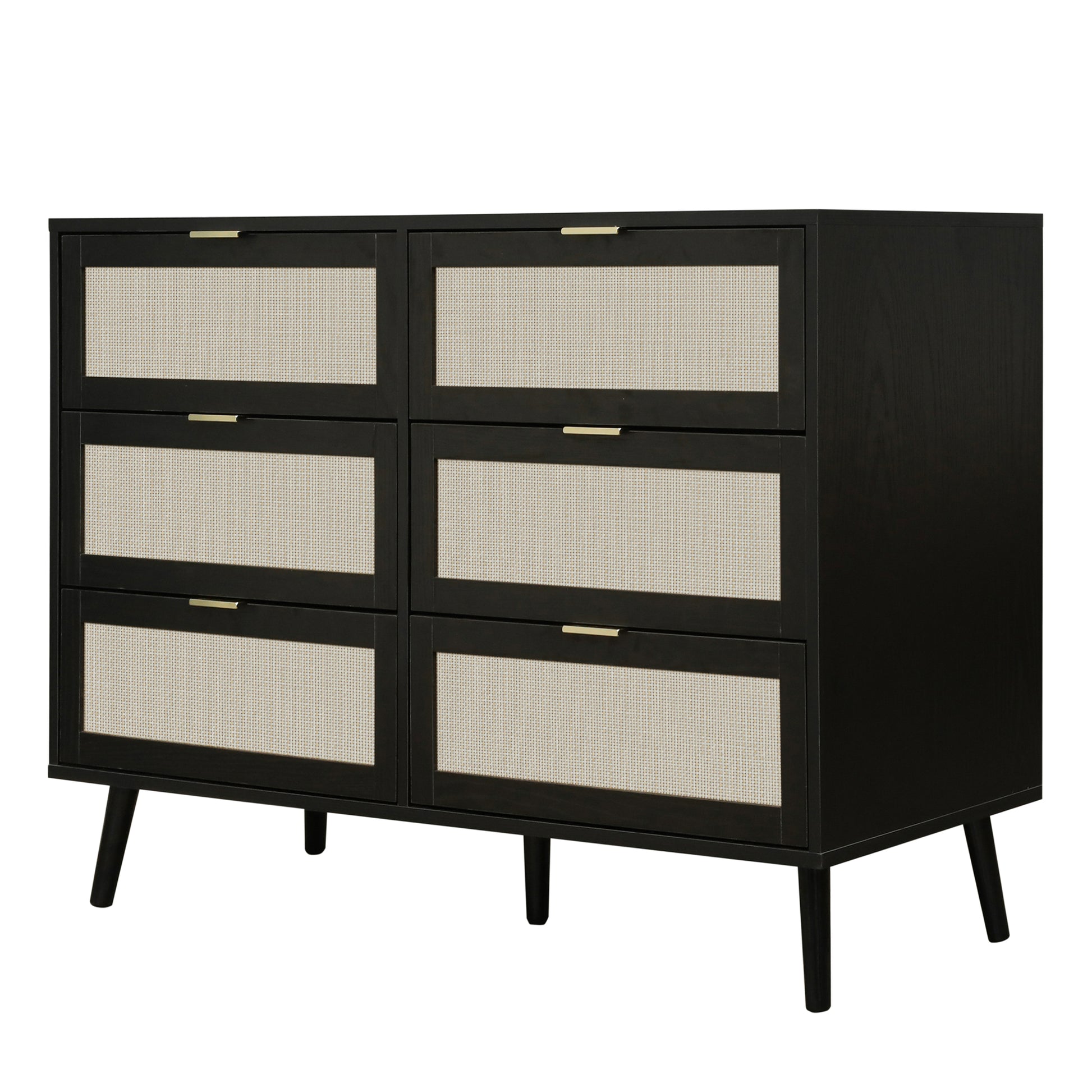 Modern 6 Drawer Dresser Wood Cabinet Black Black Particle Board