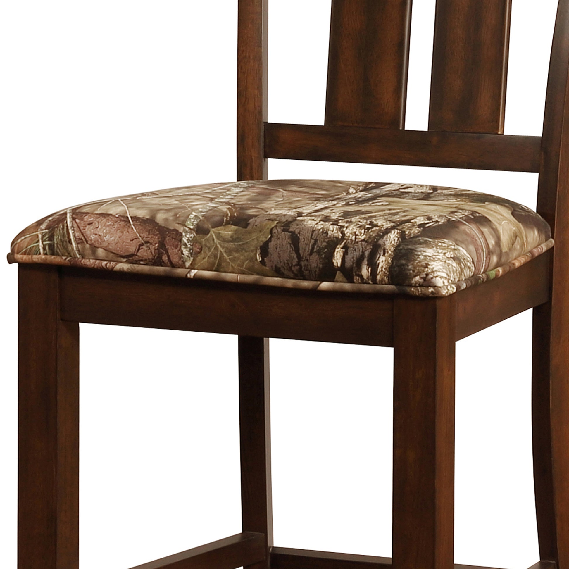 Wooden Bar Stool With Camouflage Fabric Seat, Brown Brown Wood Fabric