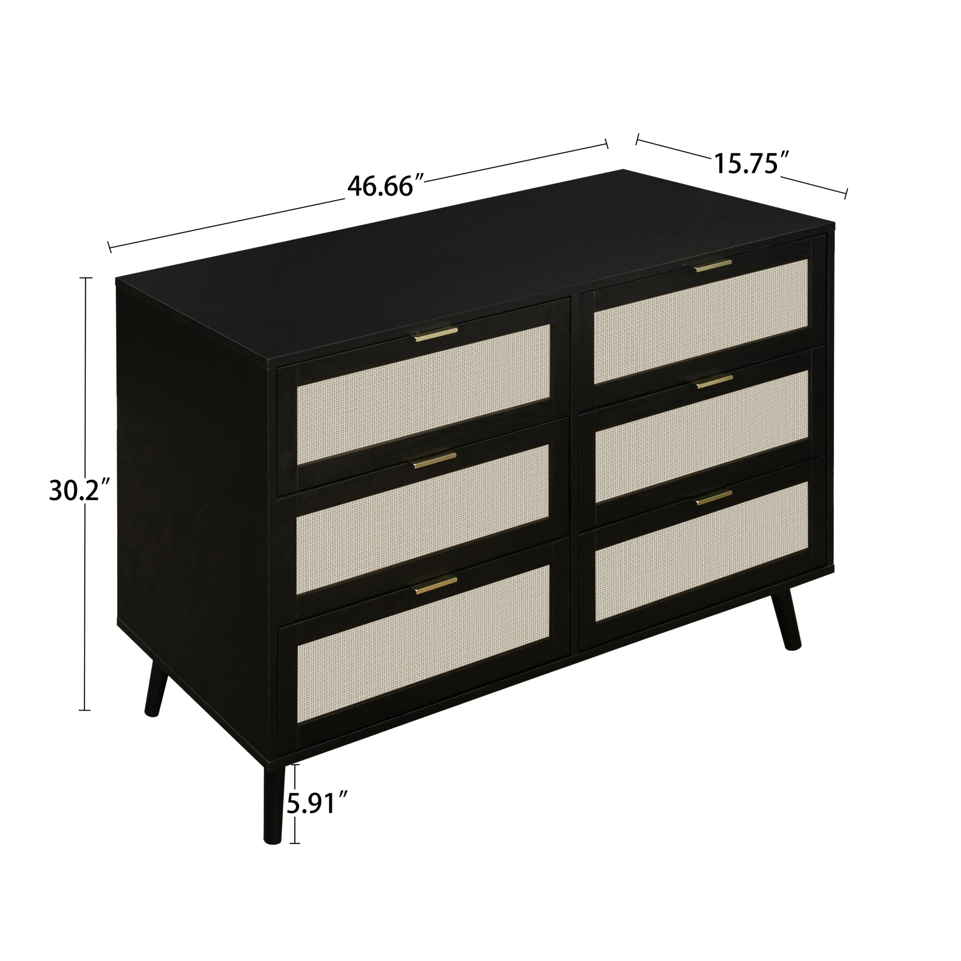 Modern 6 Drawer Dresser Wood Cabinet Black Black Particle Board