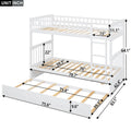 Twin Over Twin Bunk Bed With Twin Size Trundle, Convertible Beds, White Box Spring Not Required Twin White Bedroom Bunk Solid Wood Mdf