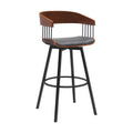 Vera 31 Inch Swivel Barstool Chair, Curved Open Back, Walnut Brown, Gray Black Brown Grey Wood Metal