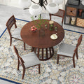 5 Piece Retro Dining Set With 1 Round Dining Table And 4 Upholstered Chairs With Rattan Backrests For Dining Room And Kitchen Walnut Walnut Solid Wood Mdf