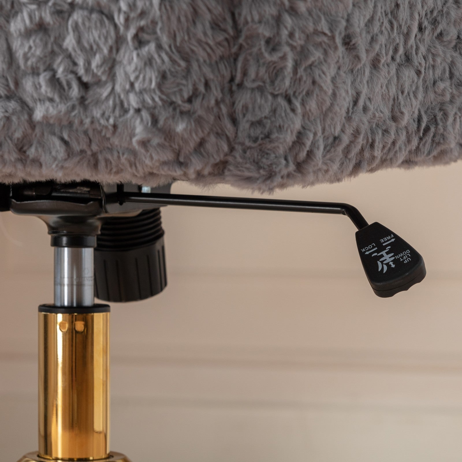 Office Chair,Artificial Rabbit Hair Home Office Chair With Golden Metal Base,Adjustable Desk Chair Swivel Office Chair,Vanity Chair Gray Gray Bedroom Foam Upholstered