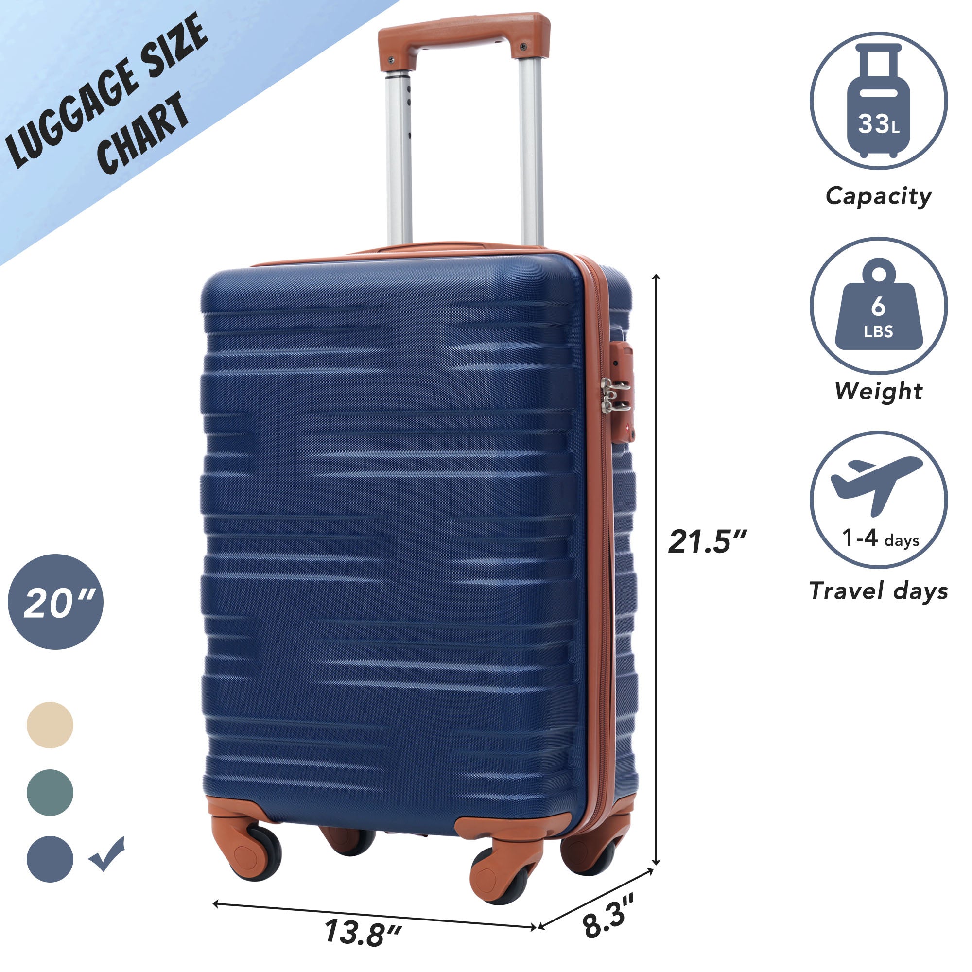 Merax Luggage with TSA Lock Spinner Wheels Hardside blue+brown-abs
