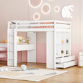 Full Size Loft Bed With Large Shelves, Writing Desk And Led Light, White White Solid Wood Mdf