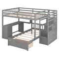 Full Over Twin Bunk Bed With Desk, Drawers And Shelves, Gray Gray Solid Wood