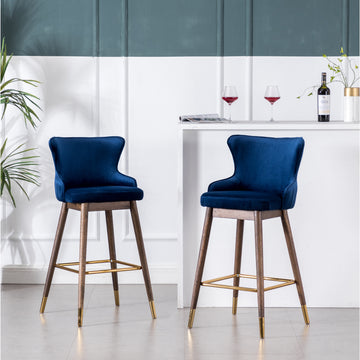 Leland Fabric Upholstered Wingback Bar Stools, Set Of 2, Blue Blue Polyester