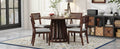 5 Piece Retro Dining Set With 1 Round Dining Table And 4 Upholstered Chairs With Rattan Backrests For Dining Room And Kitchen Walnut Walnut Solid Wood Mdf