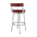 30 Inchcounter Height Barstool, Silver And Red Silver Faux Leather