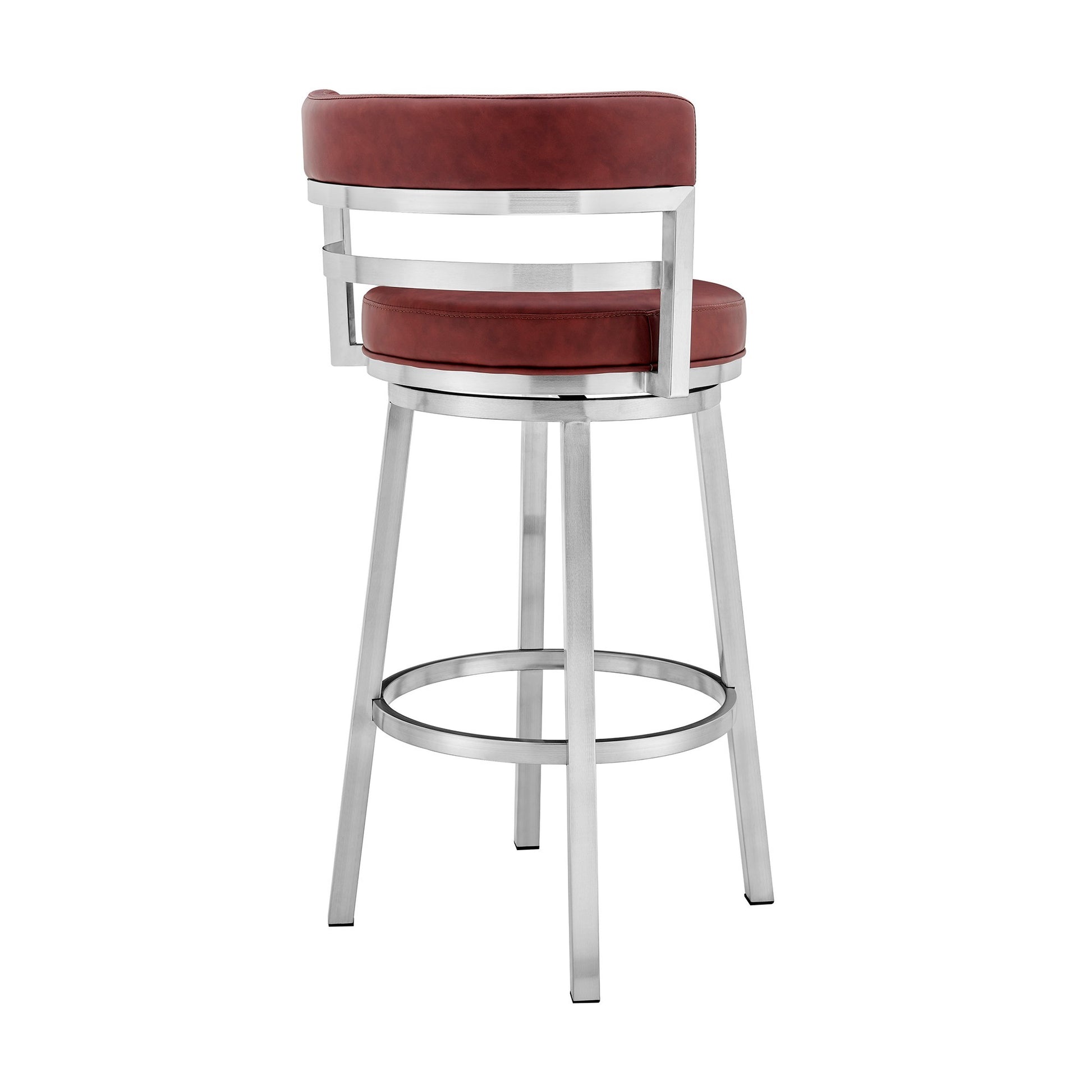 30 Inchcounter Height Barstool, Silver And Red Silver Faux Leather