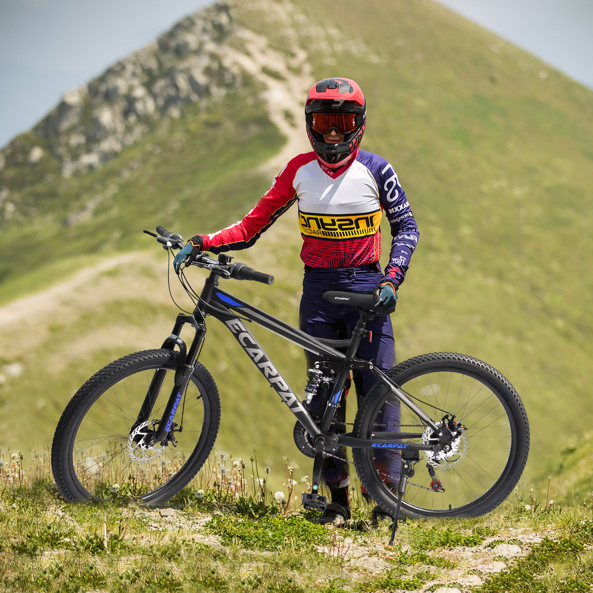 Ecarpat Mountain Bike 24 Inch Wheels, 21 Speed Full Suspension Mens Wo Ecarpat Mountain Bike 24 Inch Wheels, 21 Speed Full Suspension Mens Wo