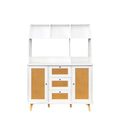 Cabinet With Rattan Door And 3 Drawers,Floor Cabinet With Storage,Buffet Cabinet For Living Room, Dining Room, Entryway White Mdf