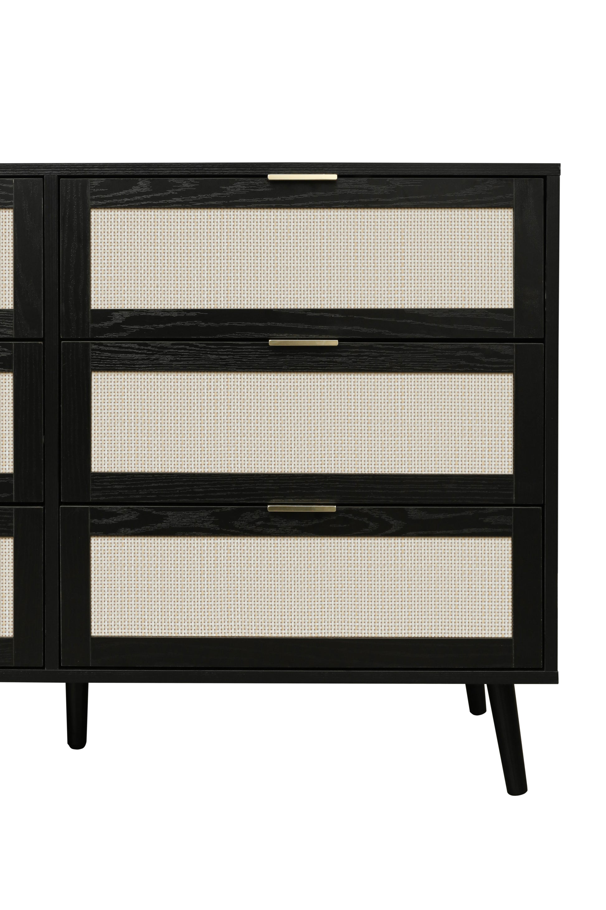 Modern 6 Drawer Dresser Wood Cabinet Black Black Particle Board