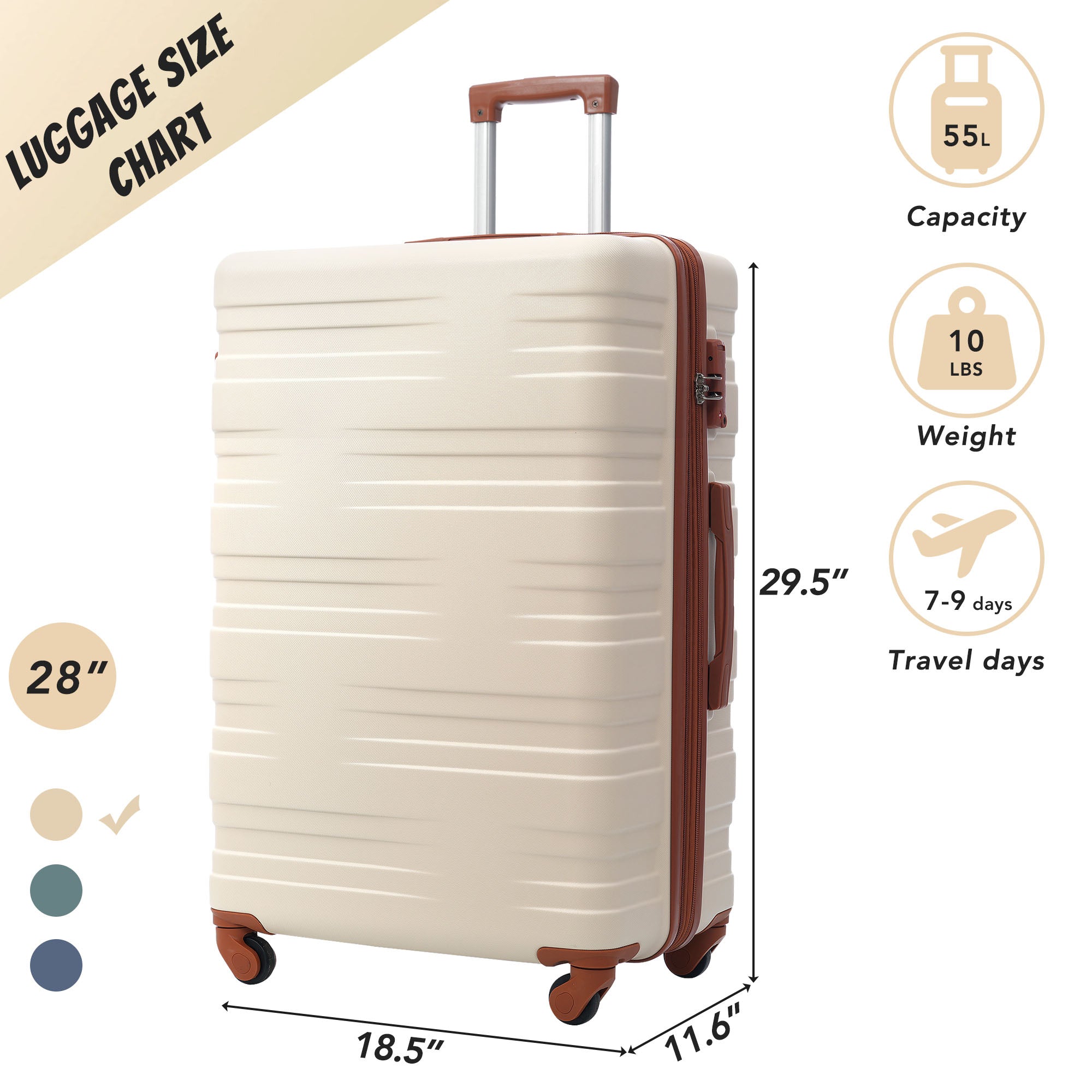 Merax Luggage with TSA Lock Spinner Wheels Hardside brown+white-abs