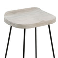 Tiva 30 Inch Handcrafted Backless Barstool, Whitewashed Mango Wood Saddle Seat, Black Metal Base Black White Metal & Wood