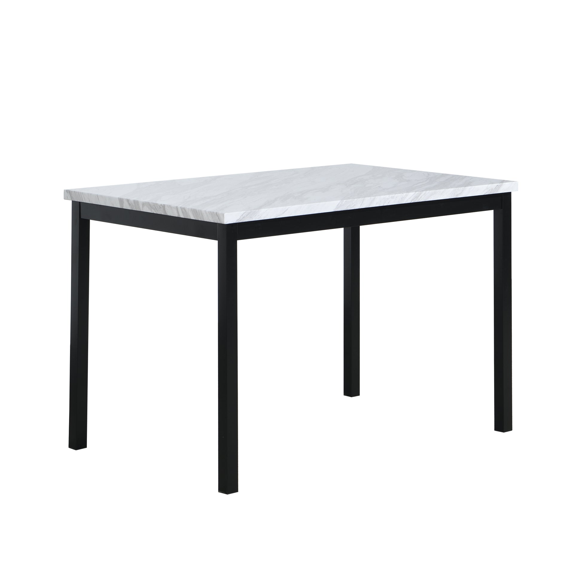 Noyes Metal Dining Table With Laminated Faux Marble Top, Off White White Metal