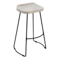 Tiva 30 Inch Handcrafted Backless Barstool, Whitewashed Mango Wood Saddle Seat, Black Metal Base Black White Metal & Wood