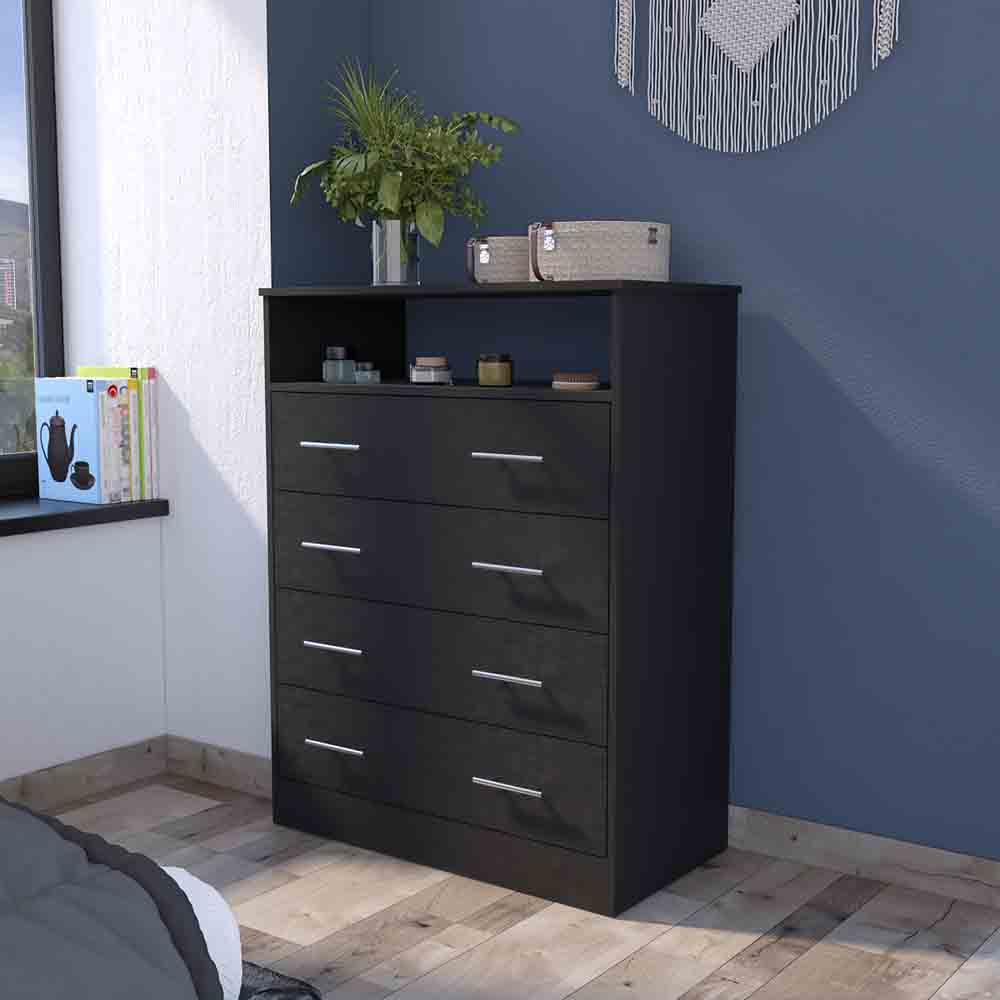 Four Drawer Dresser Wuju, Bedroom, Black Black Particle Board Particle Board