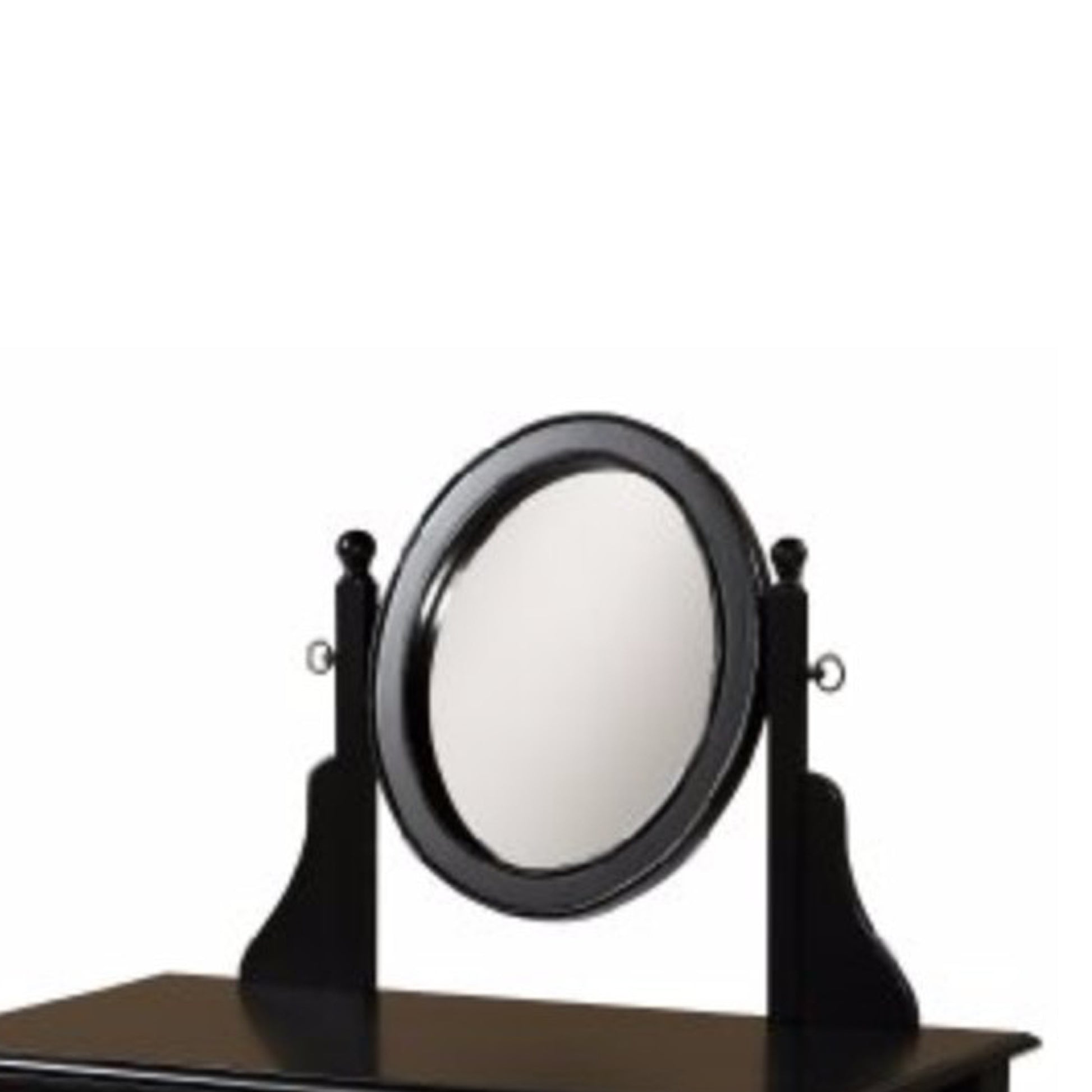 Wooden Vanity Set With Adjustable Mirror And Drawer, Black And Beige Beige Black Wood Fabric