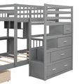 Full Over Twin Bunk Bed With Desk, Drawers And Shelves, Gray Gray Solid Wood