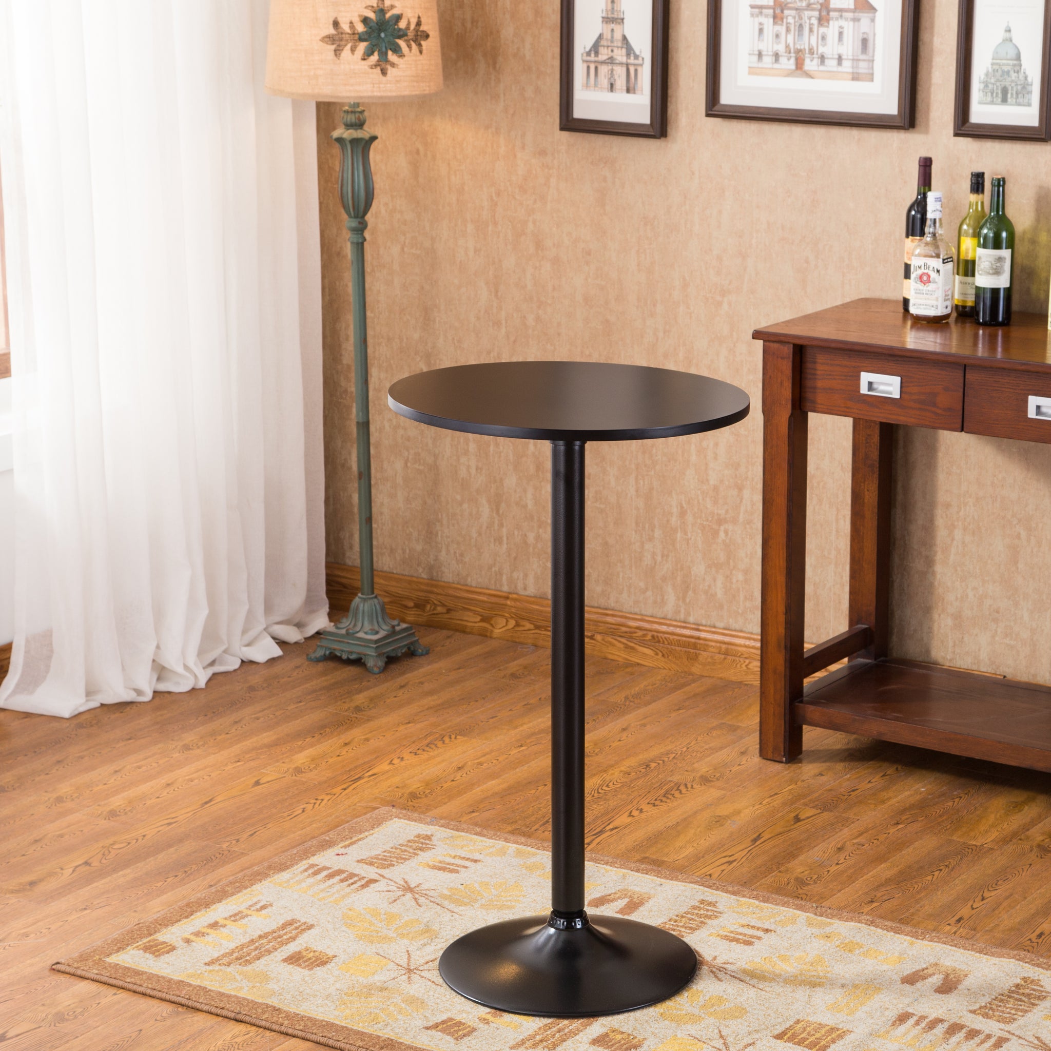 Belham Black Round Top With Black Leg And Base Metal Bar Table Black Mdf Metal