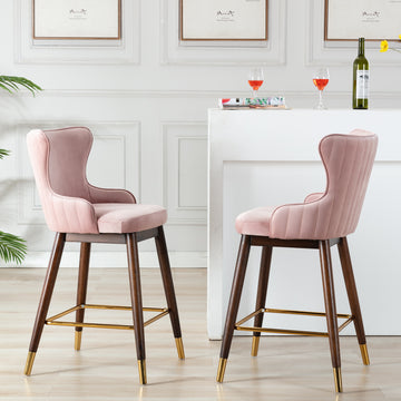 Leland Fabric Upholstered Counter Height Wingback Stools, Set Of 2, Pink Pink Polyester