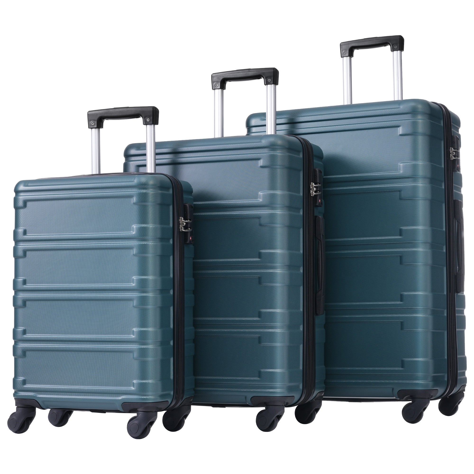 Hardshell Luggage Sets 3 Pcs Spinner Suitcase with TSA magenta green-abs