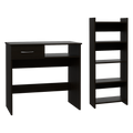 Home Office Set, Two Parts Set, One Drawer, Desktop, Keyboard Tray, Stand, Five Shelves, Black Black Particle Board Particle Board