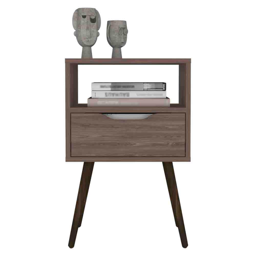 Nightstand Fugaz, Open Shelf, Single Drawer, Dark Walnut Finish Walnut Particle Board