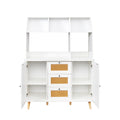 Cabinet With Rattan Door And 3 Drawers,Floor Cabinet With Storage,Buffet Cabinet For Living Room, Dining Room, Entryway White Mdf