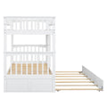 Twin Over Twin Bunk Bed With Twin Size Trundle, Convertible Beds, White Box Spring Not Required Twin White Bedroom Bunk Solid Wood Mdf