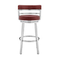 30 Inchcounter Height Barstool, Silver And Red Silver Faux Leather