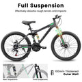 Ecarpat Mountain Bike 24 Inch Wheels, 21 Speed Full Suspension Mens Womens Trail Commuter City Mountain Bike, High Carbon Steel Frame Disc Brakes Grip Shifter Front Fork Rear Shock Absorber Bicycles Cycling Gray Without Durable Garden & Outdoor