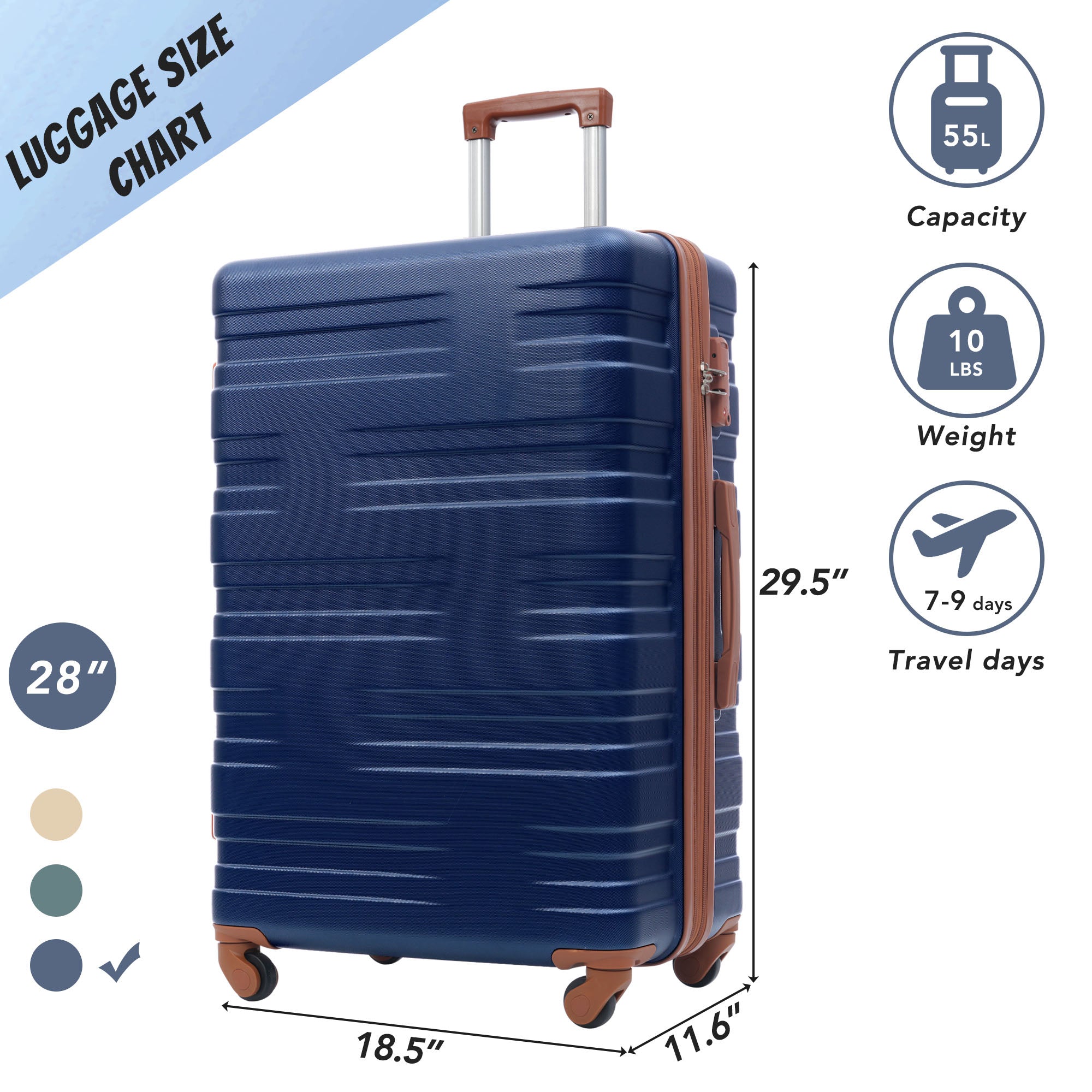 Merax Luggage with TSA Lock Spinner Wheels Hardside blue+brown-abs