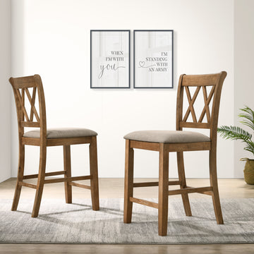 Windvale Fabric Upholstered Counter Height Dining Chairs, Set Of 2, Tan Tan Wood