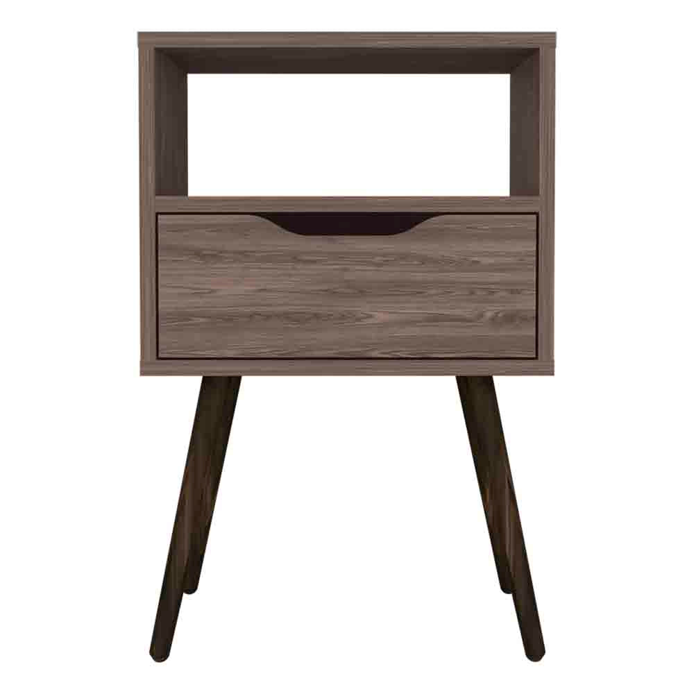 Nightstand Fugaz, Open Shelf, Single Drawer, Dark Walnut Finish Walnut Particle Board