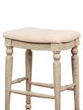 Saddle Top Wooden Bar Stool With Fabric Upholstery,Brown And Beige Beige Brown Wood Fabric