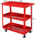 Tool Cart On Wheels, 3 Tier Rolling Mechanic Tool Cart, Heavy Duty Steel Utility Cart W Lockable Wheels, 450 Lbs Capacity Industrial Service Cart For Garage, Warehouse, Workshop Bright Red Red Abs Steel Q235