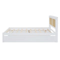 Queen Size Elegant Bed Frame With Rattan Headboard And Sockets ,White White Rattan