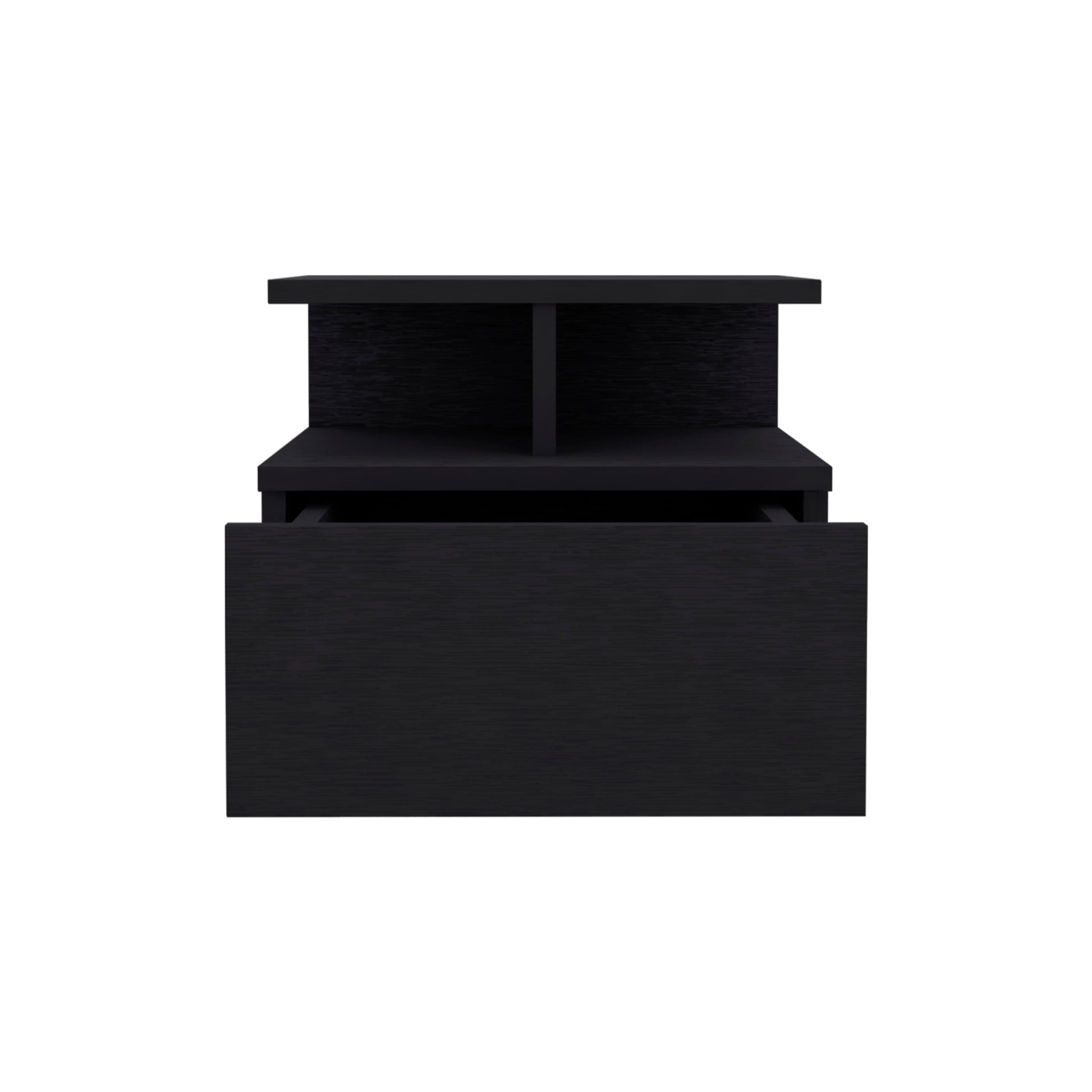 Floating Nightstand 12"H, Wall Mounted With Single Drawer And 2 Tier Shelf, Black Black Particle Board Particle Board