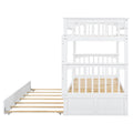 Twin Over Twin Bunk Bed With Twin Size Trundle, Convertible Beds, White Box Spring Not Required Twin White Bedroom Bunk Solid Wood Mdf