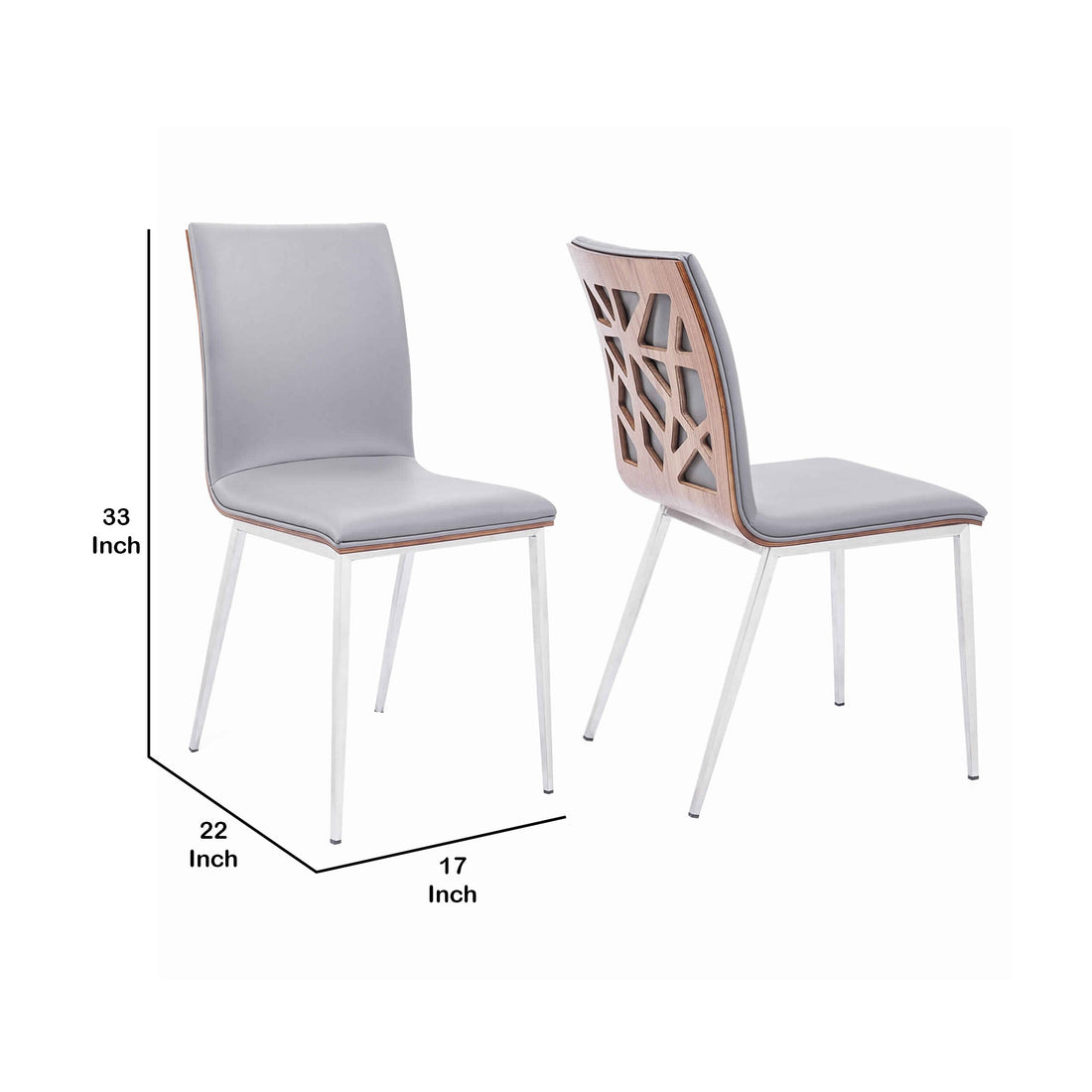 Wood Backdining Chair With Metal Legs, Set Of 2, Brown And Gray Brown Gray Wood Metal