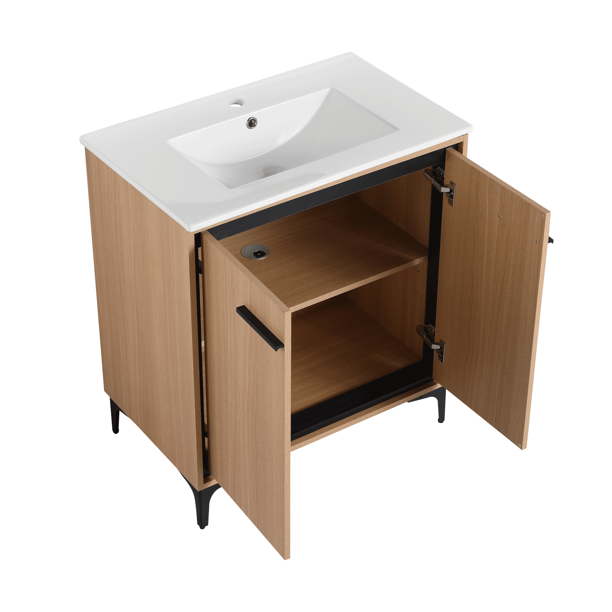 30 Inch Bathroom Vanity Base With Basin, Storage Cabinet With Doors, Engineered Wood Oak Bathroom American Design Ceramic Engineered Wood