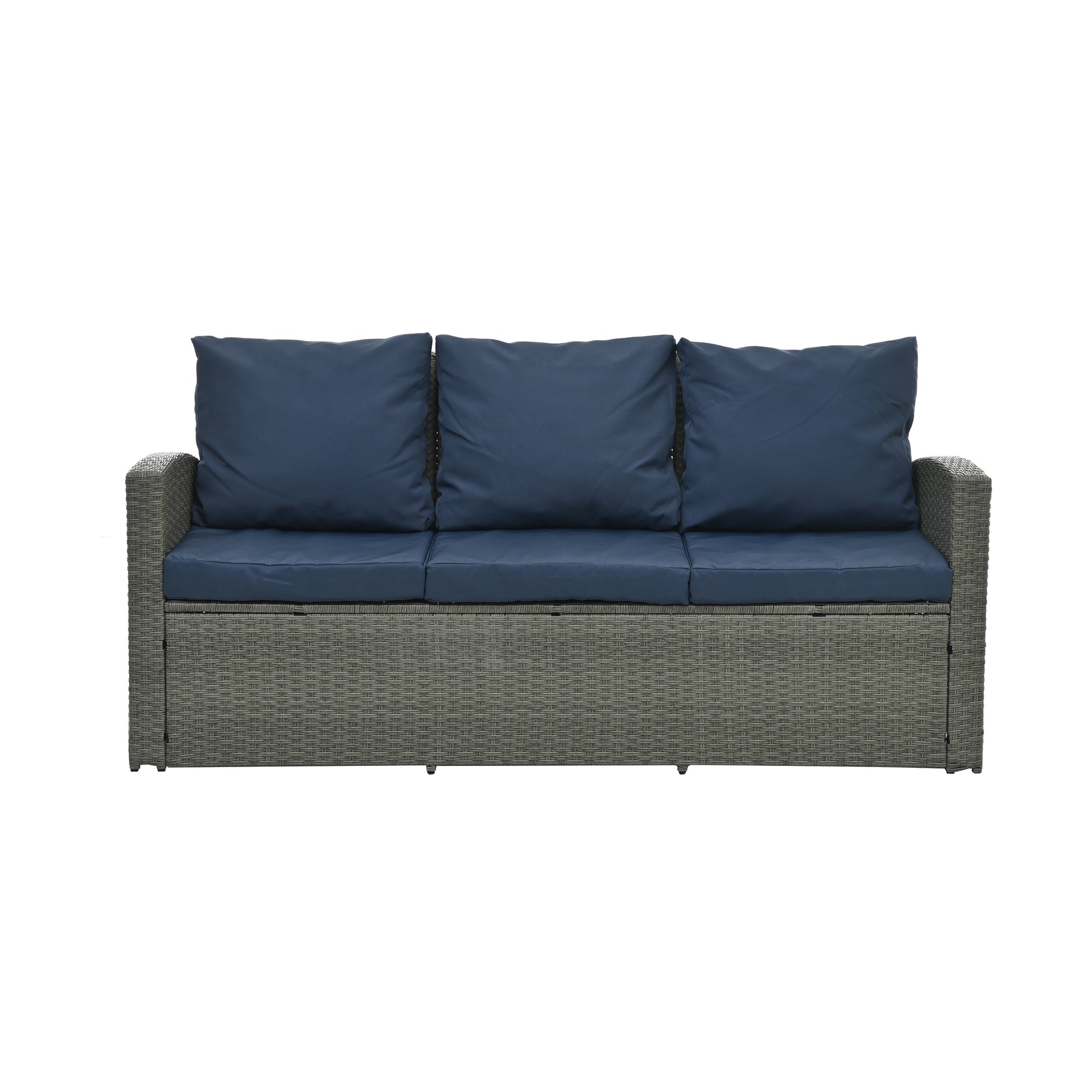 Patio Furniture, Outdoor Furniture, Seasonal Pe Wicker Furniture,5 Set Wicker Furniture With Tempered Glass Table Top Light Blue Pe Rattan Iron Waterproof Fabric